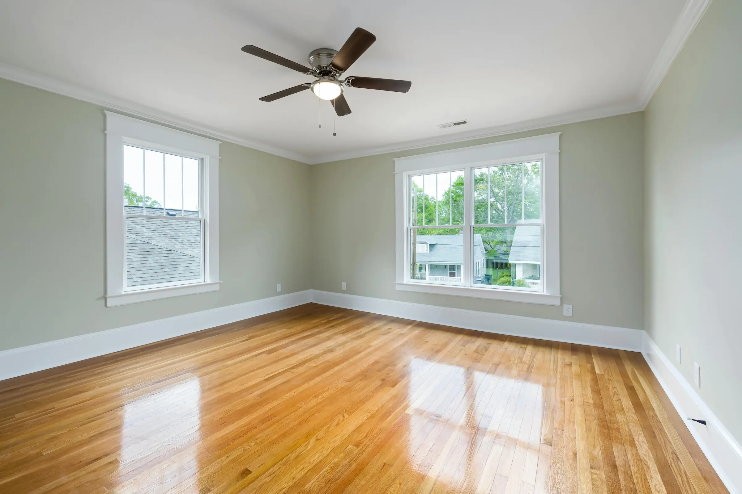 Finished interior vinyl flooring project with clean transitions
