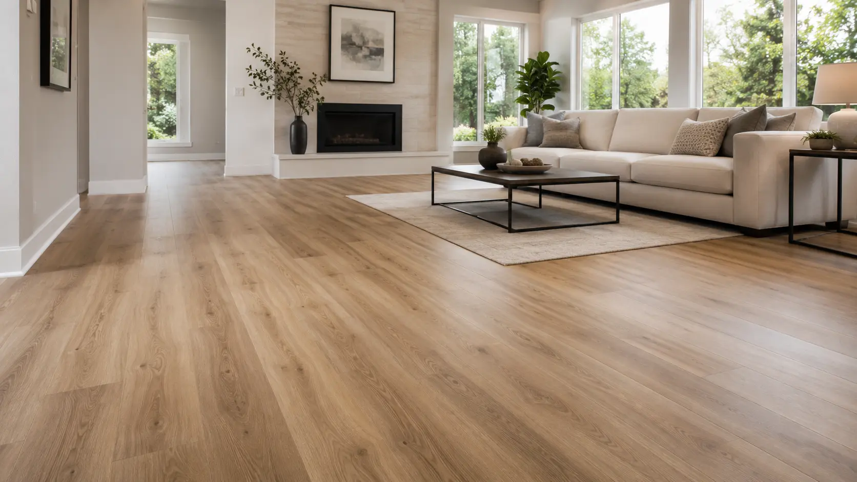 Modern interior with newly installed vinyl flooring